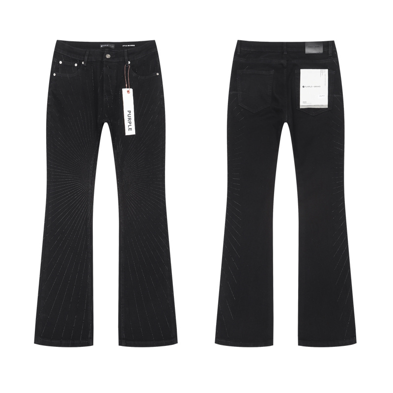 Purple Brand Rhinestone Flared Denim Jeans Black PU717