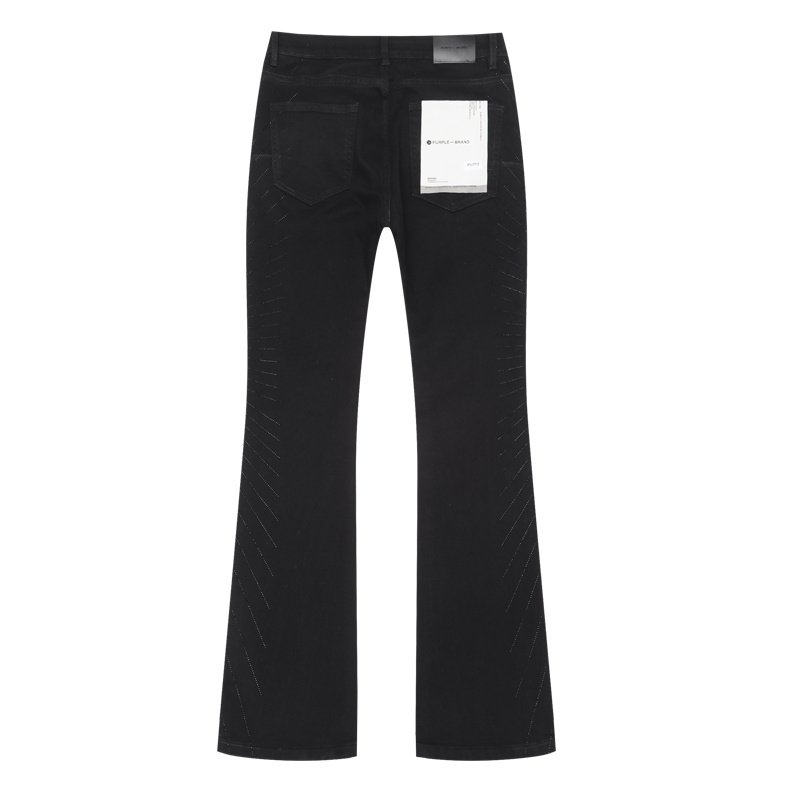 Purple Brand Rhinestone Flared Denim Jeans Black PU717