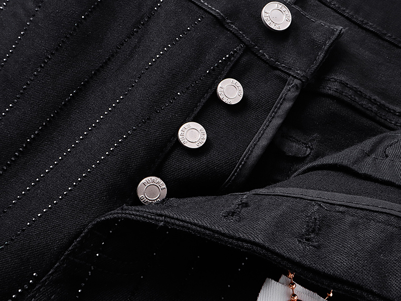 Purple Brand Rhinestone Flared Denim Jeans Black PU717
