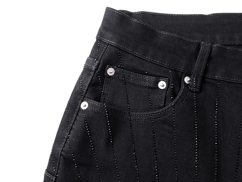 Purple Brand Rhinestone Flared Denim Jeans Black PU717