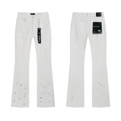 Purple Brand Rhinestone Flared Denim Jeans White PU707 01