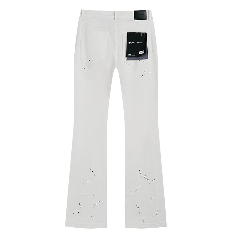 Purple Brand Rhinestone Flared Denim Jeans White PU707