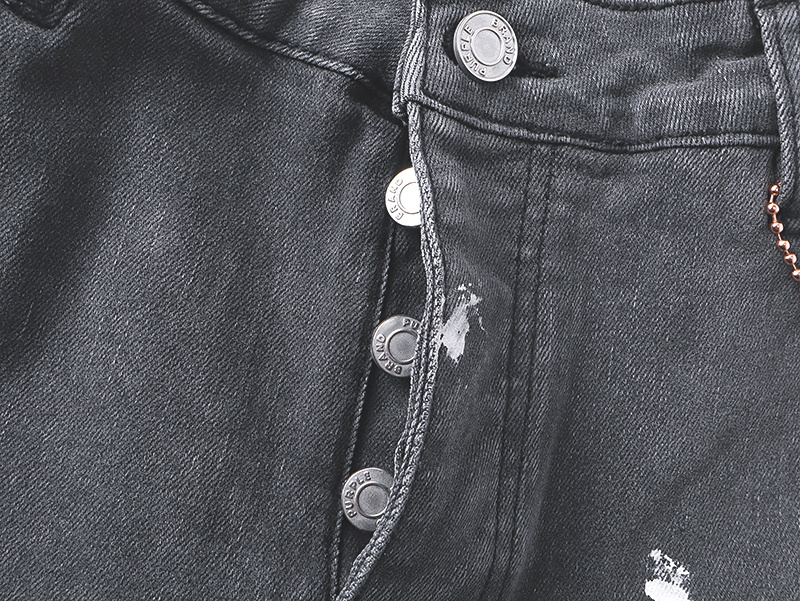 Purple Brand Rhinestone Multi Pocket Denim Pants Gray PU181