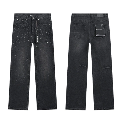 Purple Brand Rhinestone Wide Leg Denim Jeans Black PU821 01