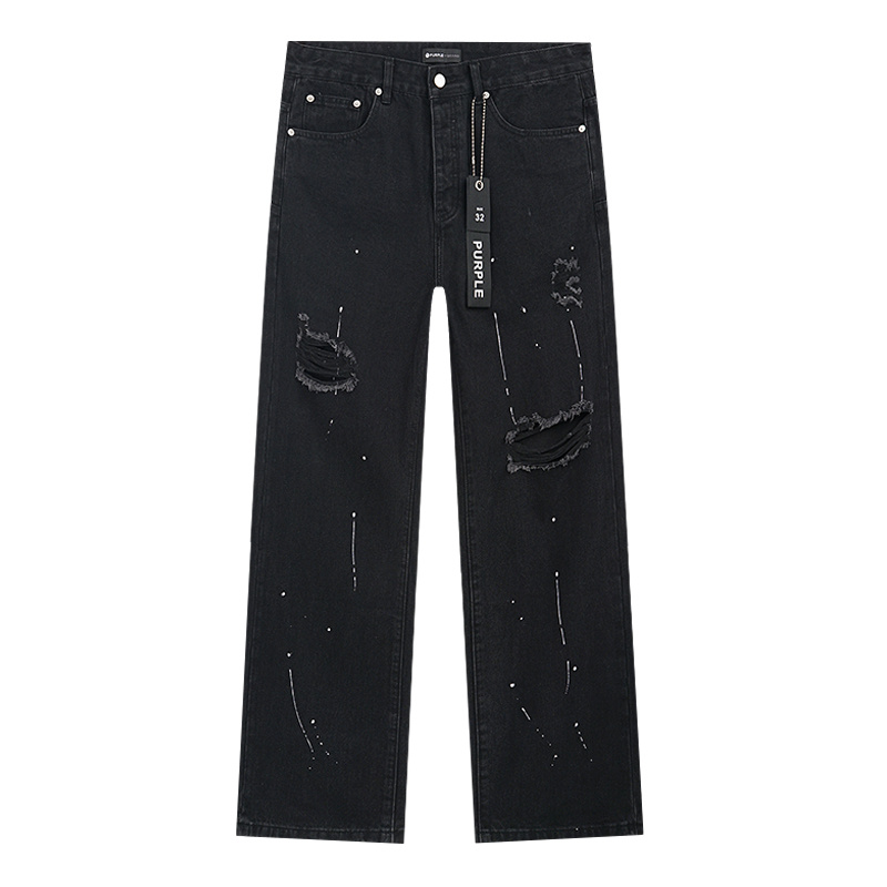 Purple Brand Star Pattern Straight Denim Jeans Black PU815