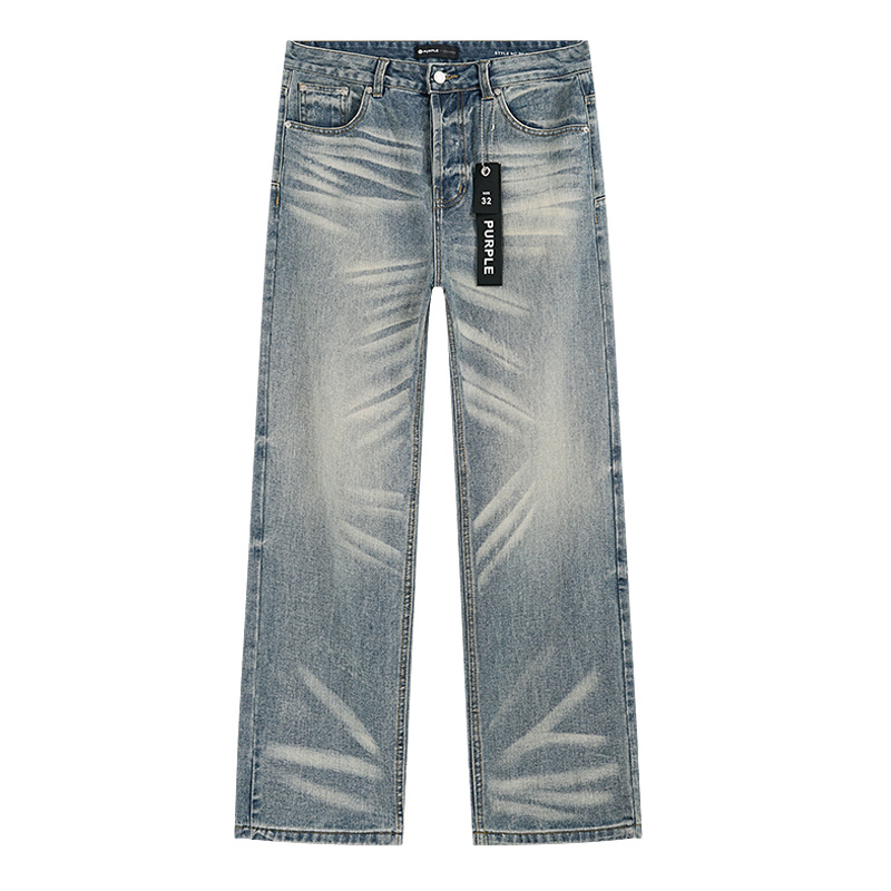 Purple Brand Starburst Washed Wide Leg Denim Jeans Light Blue PU816