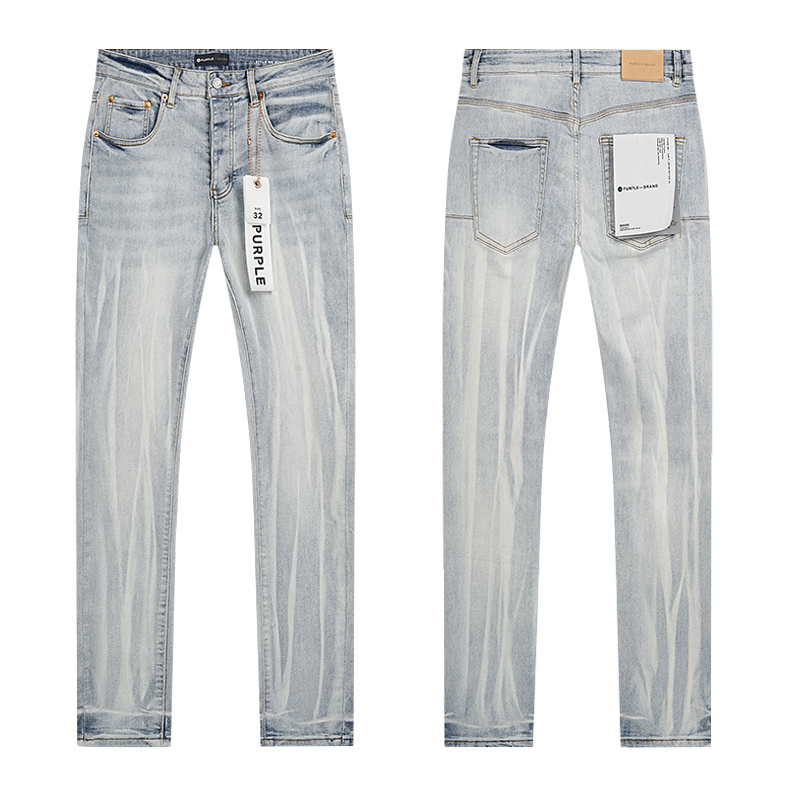 Purple Brand Striped Washed Straight Denim Jeans Light Blue PU165