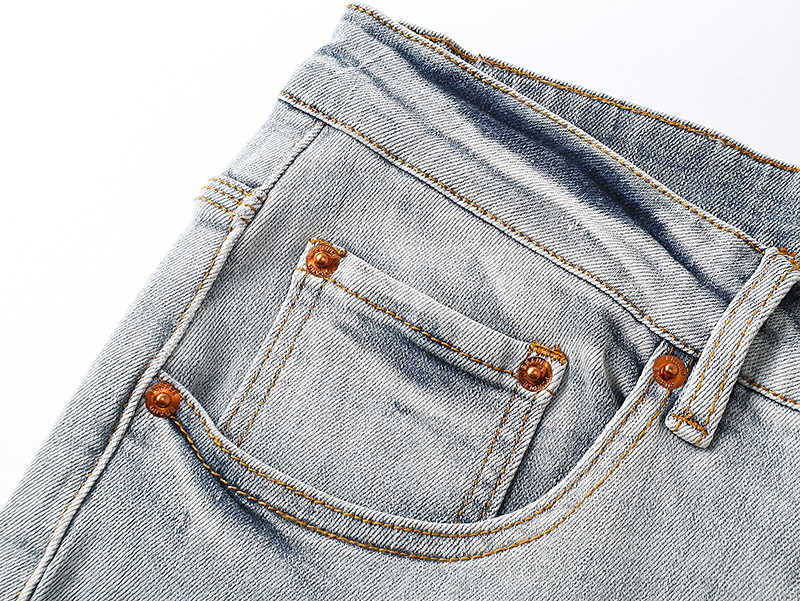Purple Brand Striped Washed Straight Denim Jeans Light Blue PU165