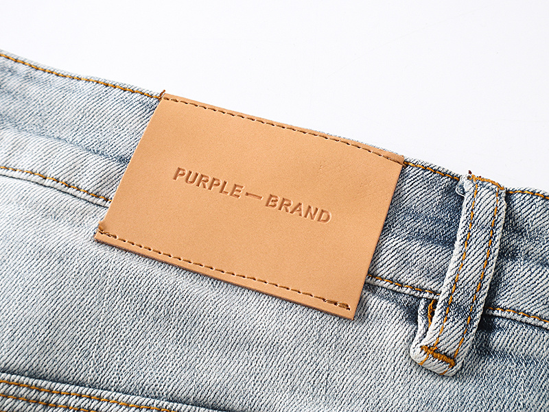 Purple Brand Striped Washed Straight Denim Jeans Light Blue PU165