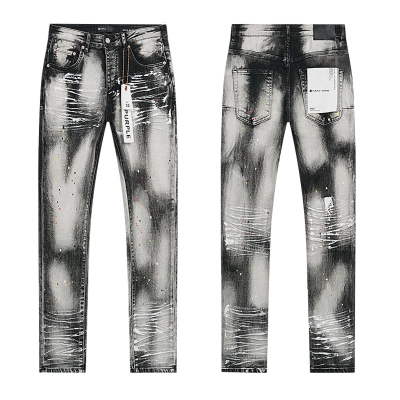 Purple Brand Tie-dye Slim Fit Denim Jeans Black White PU163 01