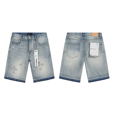 Purple Brand Washed Denim Shorts Light Blue PU512 01