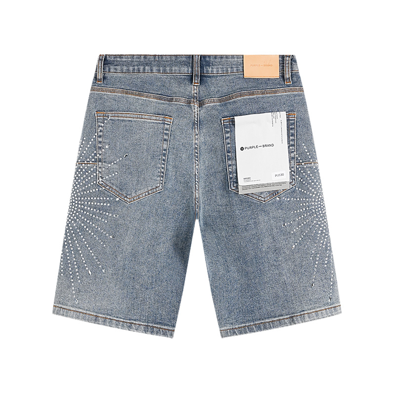Purple Brand Washed Denim Shorts Light Blue PU530
