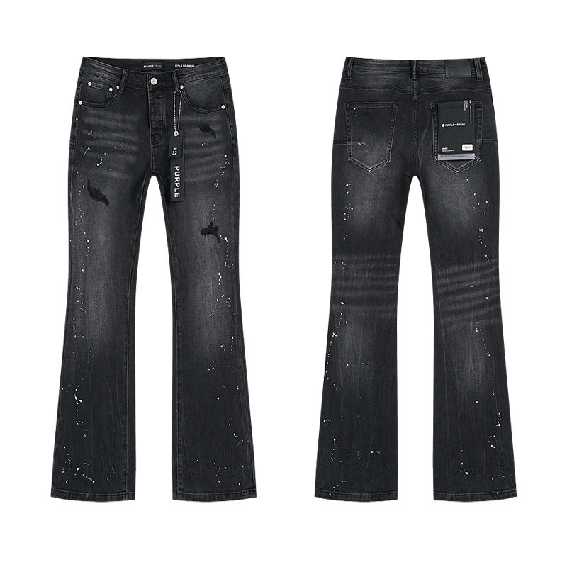 Purple Brand Washed Distressed Bootcut Denim Jeans Black PU711