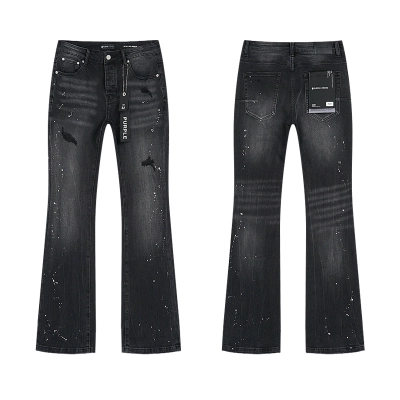 Purple Brand Washed Distressed Bootcut Denim Jeans Black PU711 01
