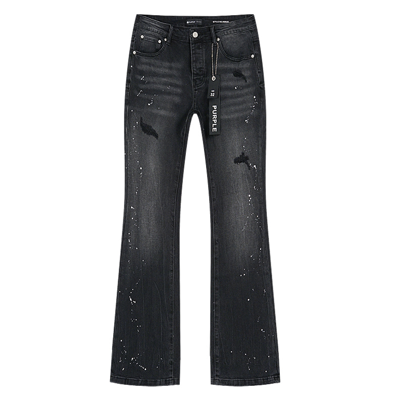 Purple Brand Washed Distressed Bootcut Denim Jeans Black PU711