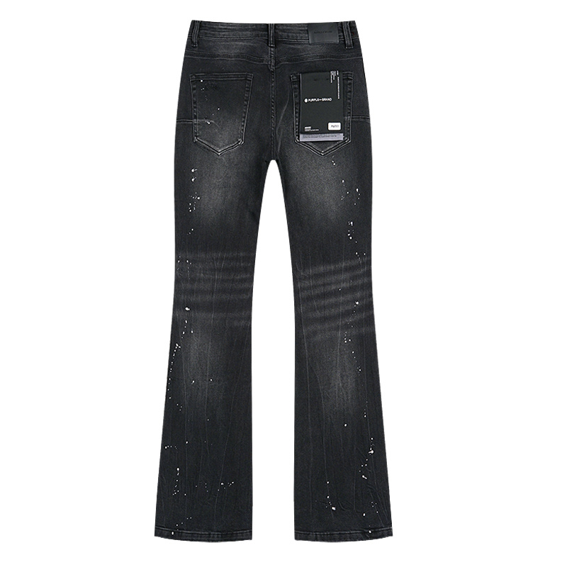 Purple Brand Washed Distressed Bootcut Denim Jeans Black PU711