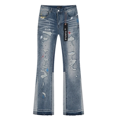 Purple Brand Washed Distressed Bootcut Denim Jeans Blue PU179 02
