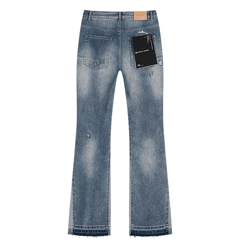 Purple Brand Washed Distressed Bootcut Denim Jeans Blue PU179
