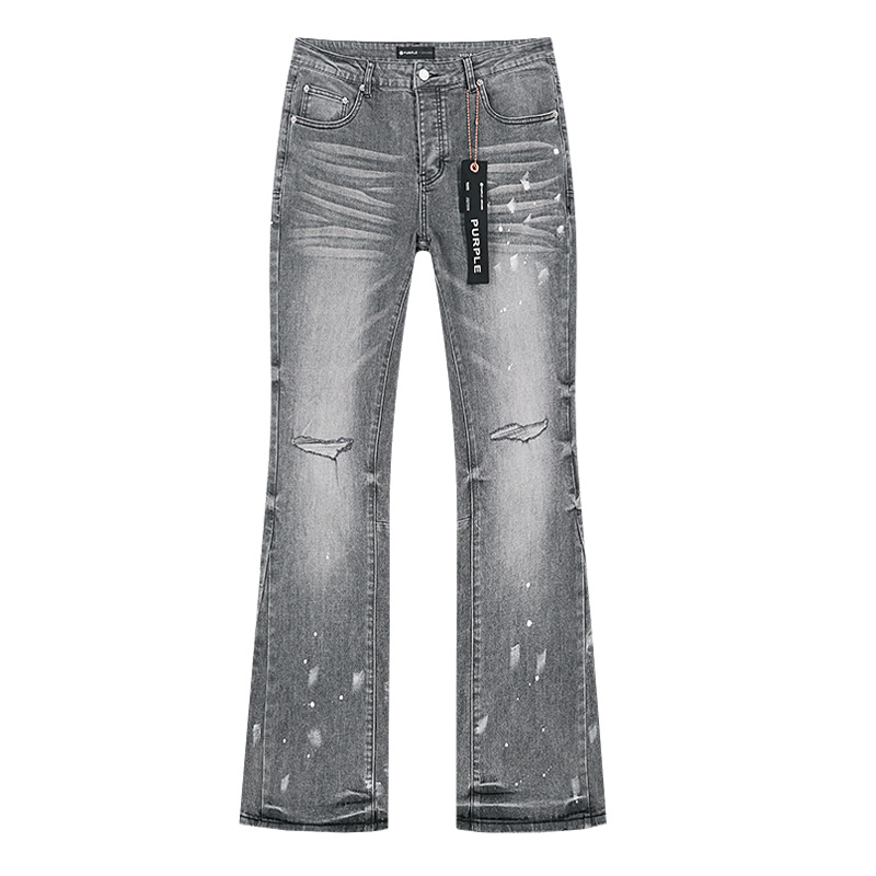 Purple Brand Washed Distressed Bootcut Denim Jeans Gray PU150