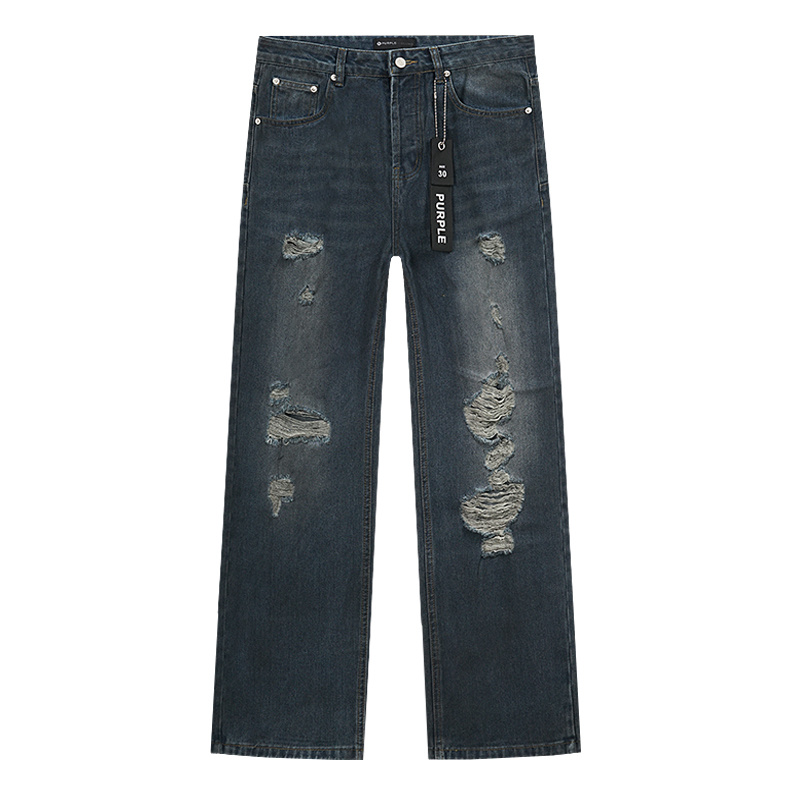 Purple Brand Washed Distressed Denim Jeans Dark Blue PU812