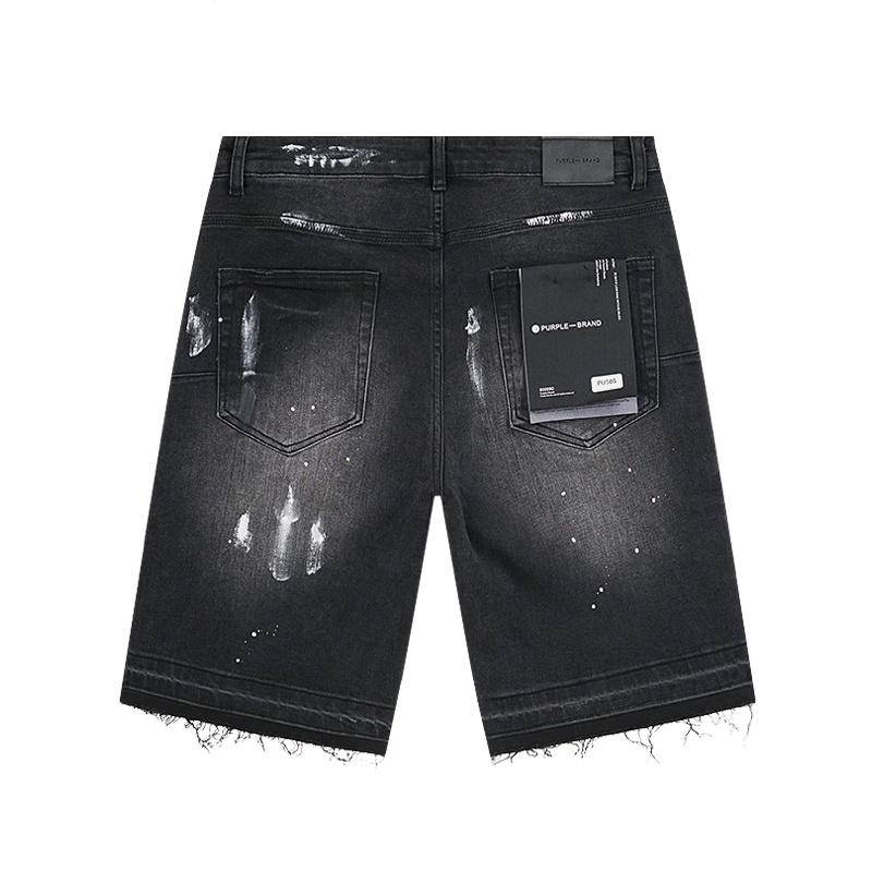 Purple Brand Washed Distressed Denim Shorts Black PU505