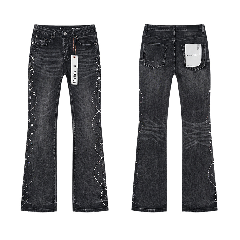 Purple Brand Washed Distressed Flared Denim Jeans Black PU191