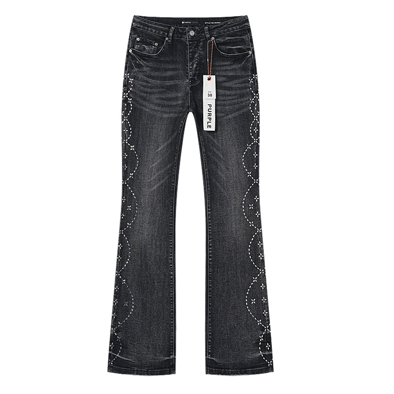 Purple Brand Washed Distressed Flared Denim Jeans Black PU191