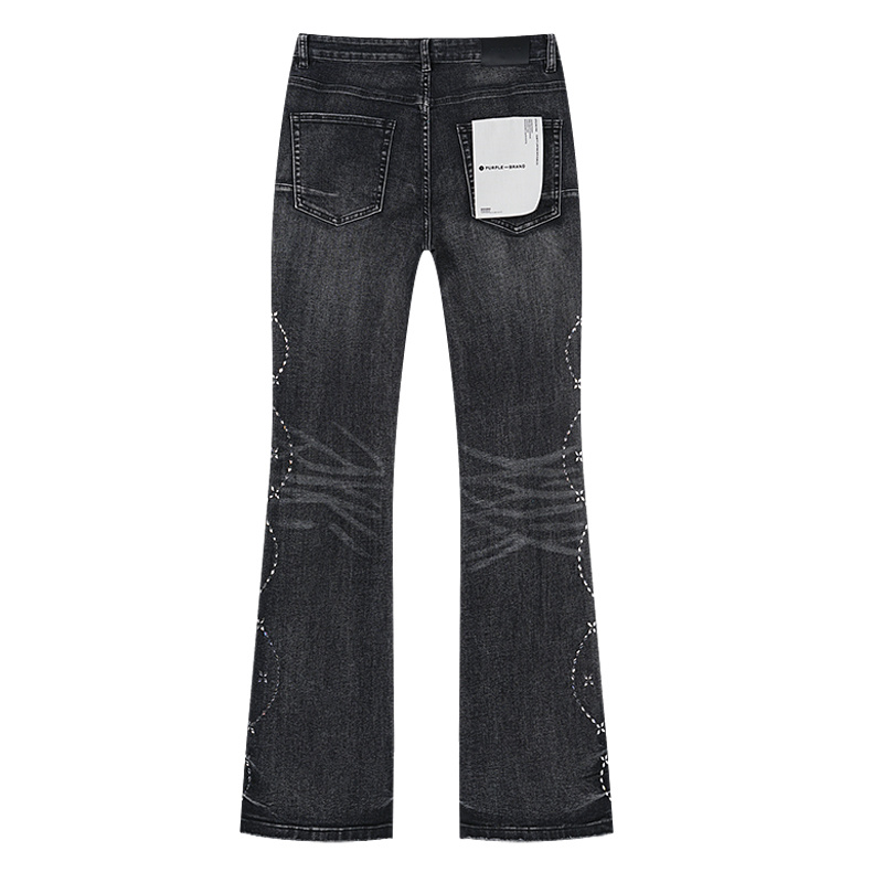 Purple Brand Washed Distressed Flared Denim Jeans Black PU191