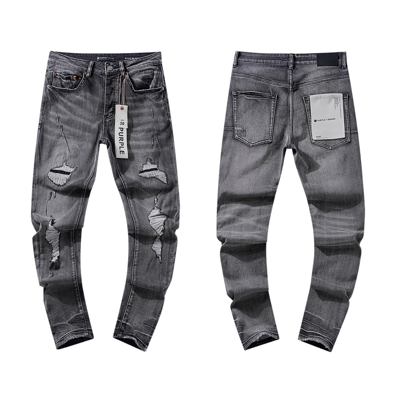 Purple Brand Washed Distressed Stacked Denim Jeans Gray PU112