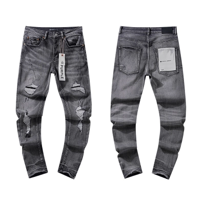 Purple Brand Washed Distressed Stacked Denim Jeans Gray PU112 01