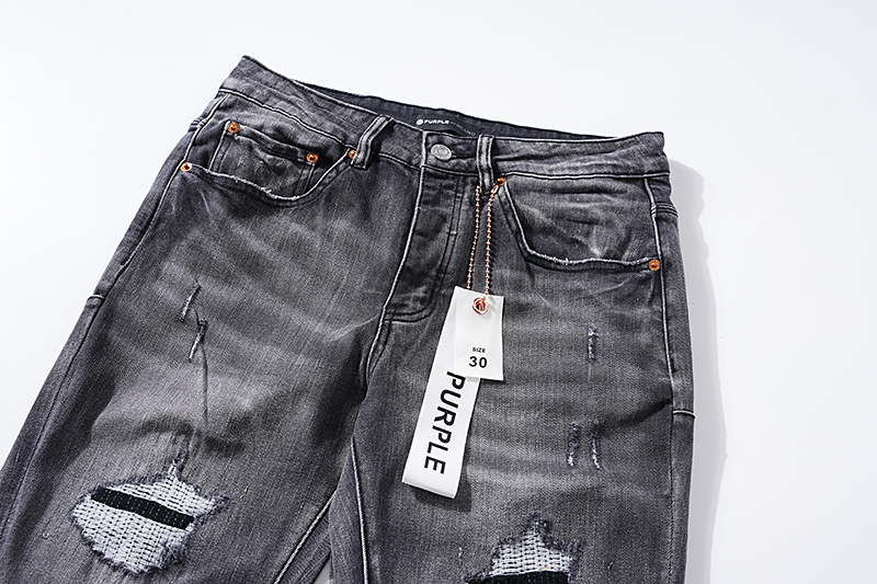 Purple Brand Washed Distressed Stacked Denim Jeans Gray PU112