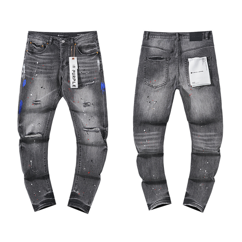 Purple Brand Washed Distressed Stacked Denim Jeans Gray PU127