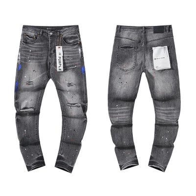 Purple Brand Washed Distressed Stacked Denim Jeans Gray PU127 01