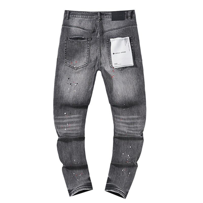 Purple Brand Washed Distressed Stacked Denim Jeans Gray PU127