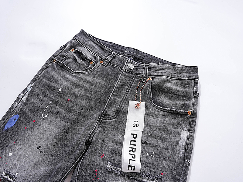 Purple Brand Washed Distressed Stacked Denim Jeans Gray PU127