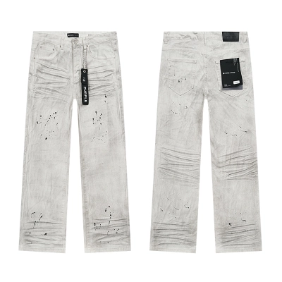 Purple Brand Washed Distressed Straight Denim Jeans White PU805 01