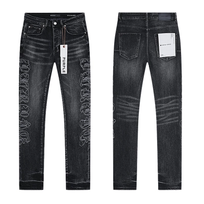 Purple Brand Washed Embroidered Slim Fit Denim Jeans Black PU186 01