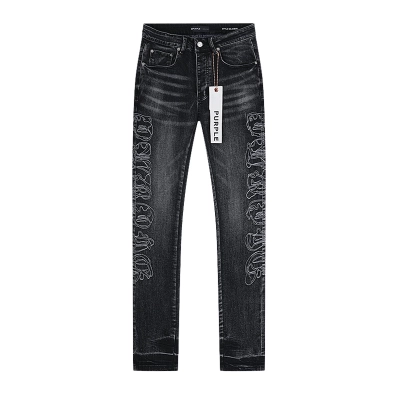 Purple Brand Washed Embroidered Slim Fit Denim Jeans Black PU186 02