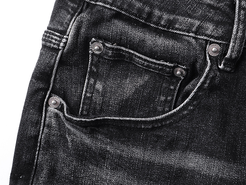 Purple Brand Washed Embroidered Slim Fit Denim Jeans Black PU186