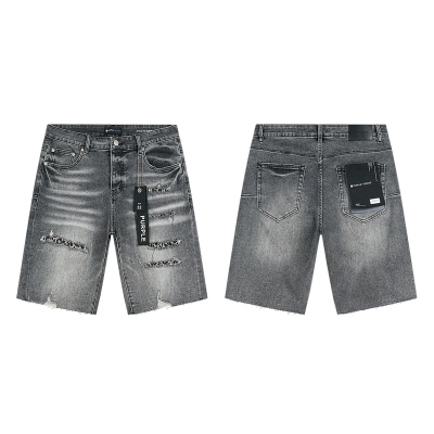 Purple Brand Washed Letter Print Denim Shorts Gray PU517 01