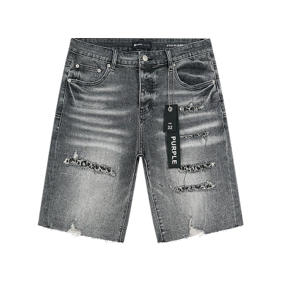 Purple Brand Washed Letter Print Denim Shorts Gray PU517 02
