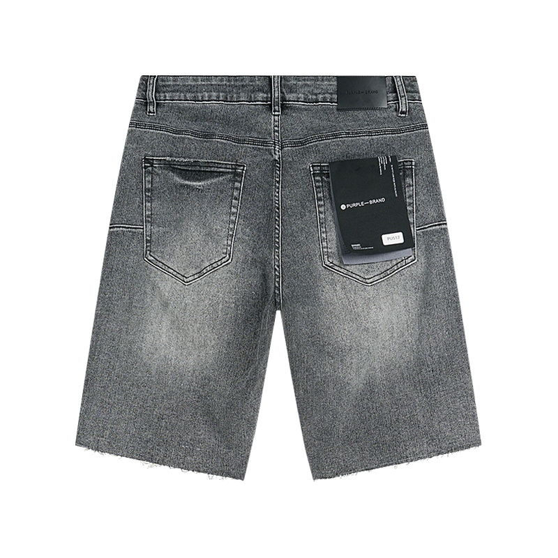 Purple Brand Washed Letter Print Denim Shorts Gray PU517