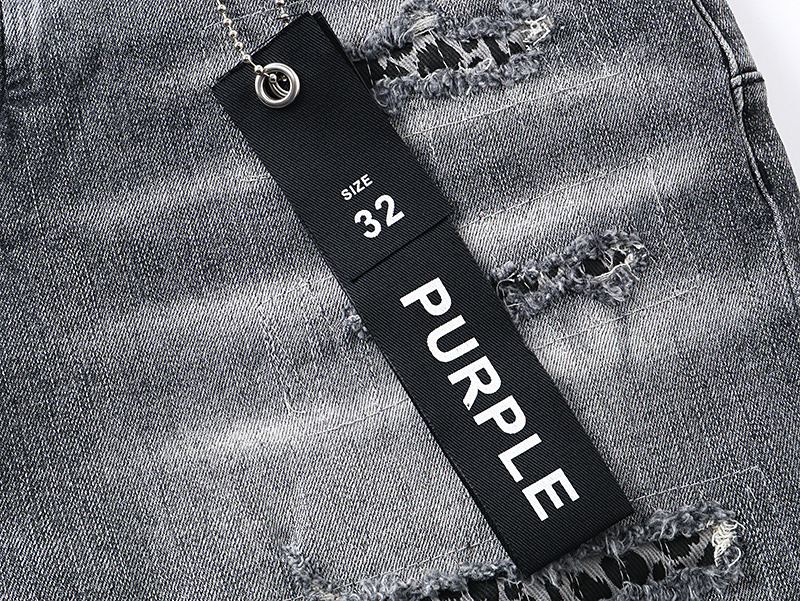 Purple Brand Washed Letter Print Denim Shorts Gray PU517