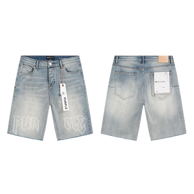 Purple Brand Washed Letter Print Denim Shorts Light Blue PU527 01