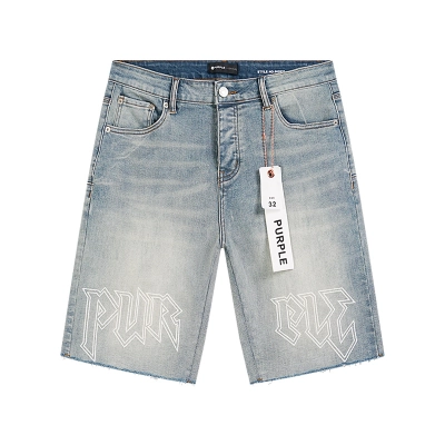 Purple Brand Washed Letter Print Denim Shorts Light Blue PU527 02