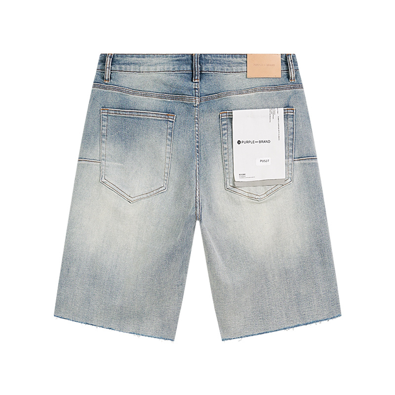 Purple Brand Washed Letter Print Denim Shorts Light Blue PU527