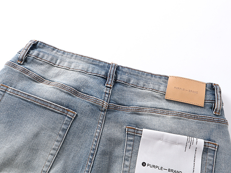 Purple Brand Washed Letter Print Denim Shorts Light Blue PU527