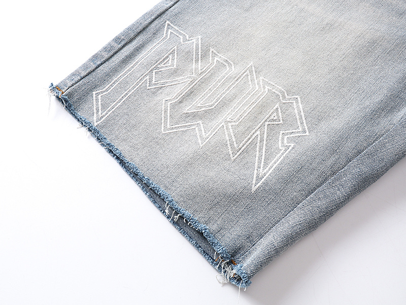 Purple Brand Washed Letter Print Denim Shorts Light Blue PU527
