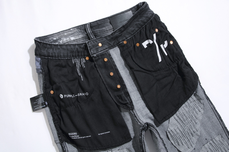 Purple Brand Washed Paint Splatter Stacked Denim Jeans Black PU101