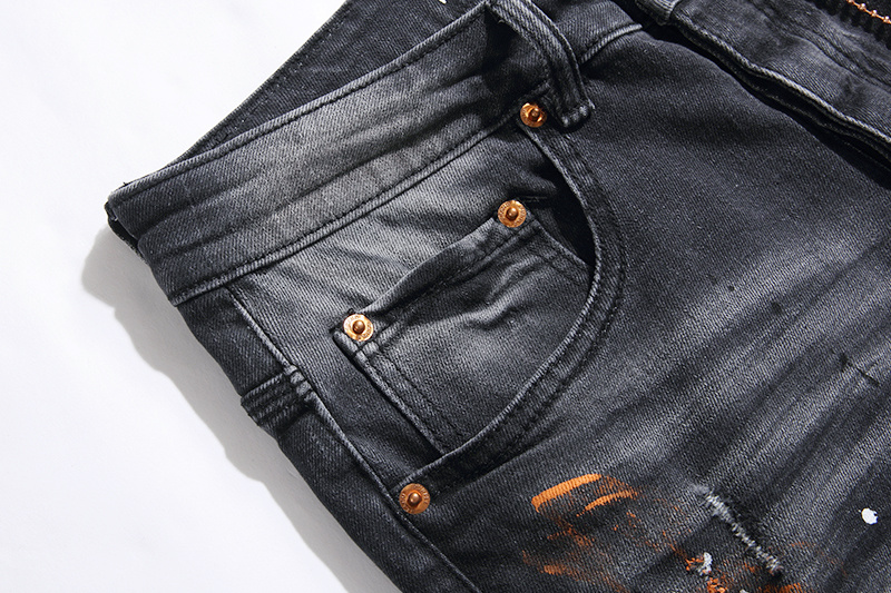 Purple Brand Washed Paint Splatter Stacked Denim Jeans Black PU101